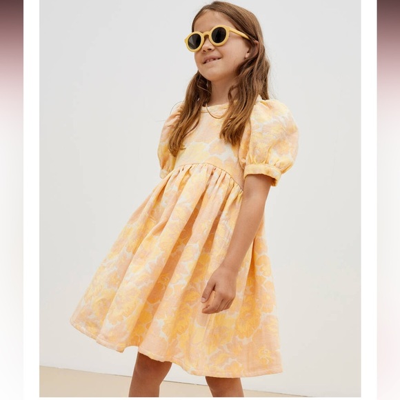 THE NEW SOCIETY GIRLS YELLOW FLORAL JACQUARD DRESS Size 16 Fancy Floral Event - Picture 3 of 14